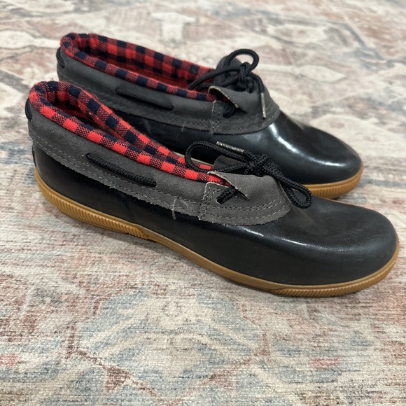 Vintage Eddie Bauer Slip On Rubber Leather Rain Shoe Size 10M Buffalo Plaid - Picture 1 of 10